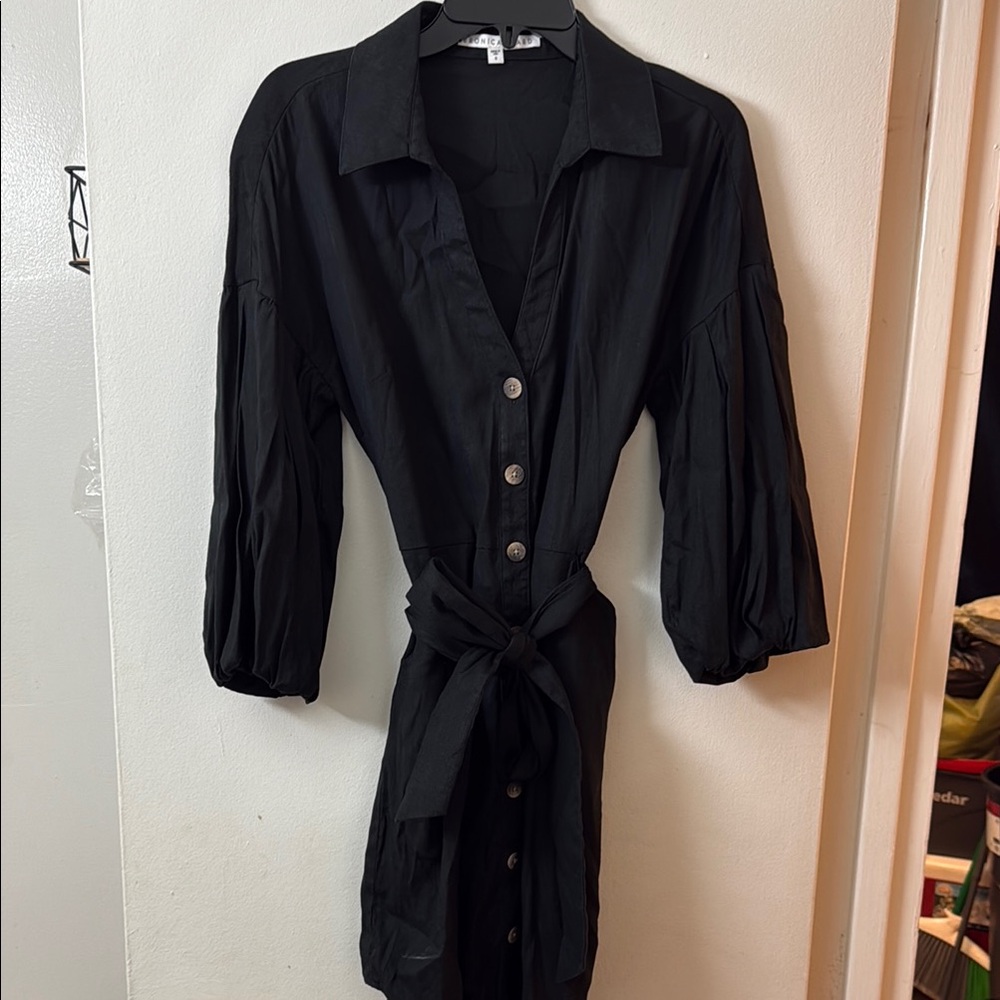 Black Button-Up Dress with Belt